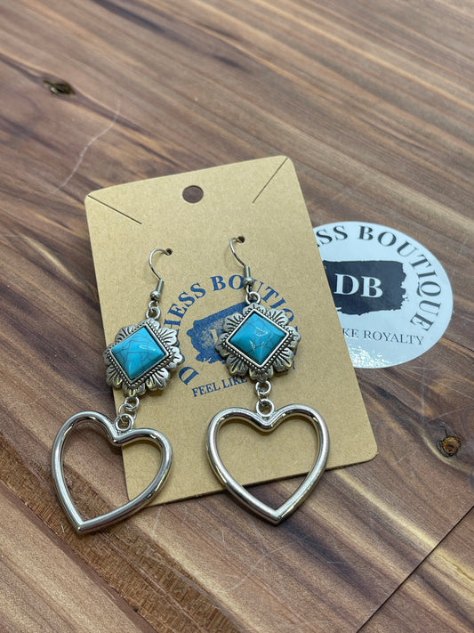 Western Turquoise Heart Earrings